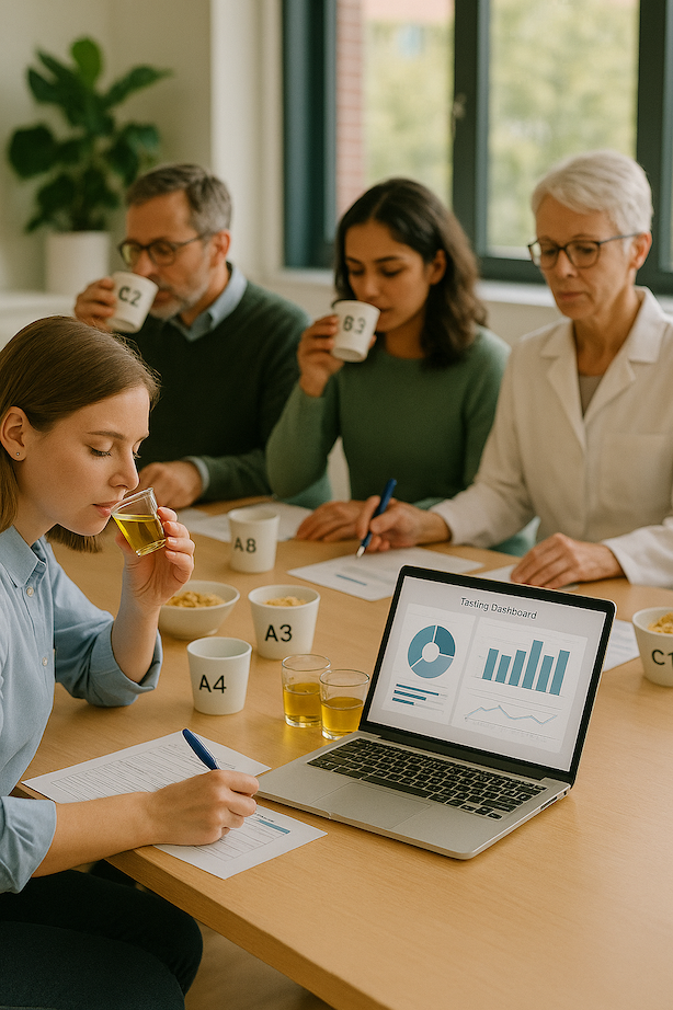 Équipe food & beverage analysant des produits et des données sensorielles