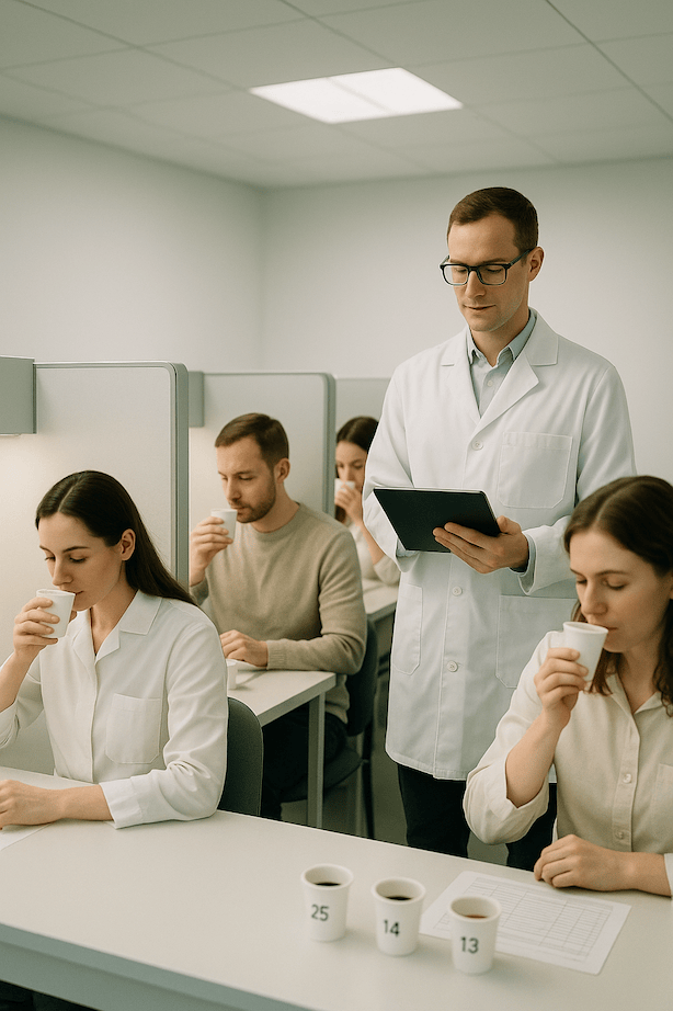 Laboratoire sensoriel et panel officiel pendant une session de dégustation