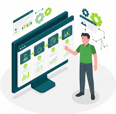 Illustration of Evaluate’s end‑to‑end flow from questionnaire to report